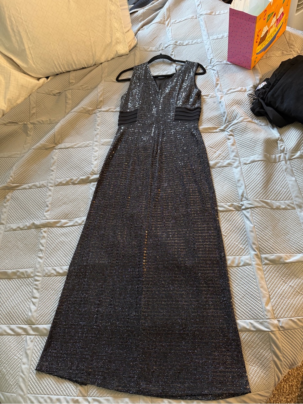 Enfocus Studio Black Sequin V-Neck Maxi Dress